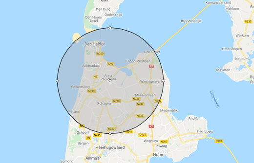 Kaart van het werkgebied rond Julianadorp en Den Helder